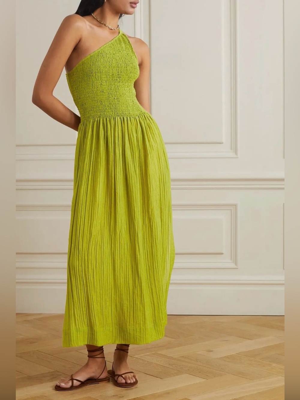 Three Graces London Isa One-shoulder Shirred Maxi Dress - Sea Green